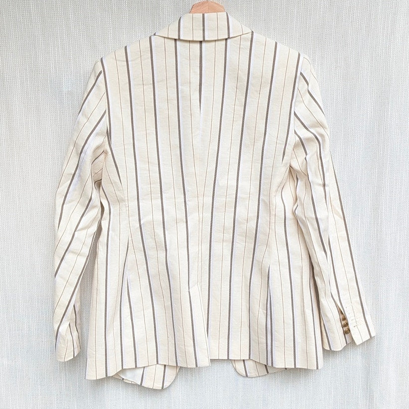Banana Republic Alva Double-breasted Blazer Womens 4 Stipe Linen/Cotton 579142