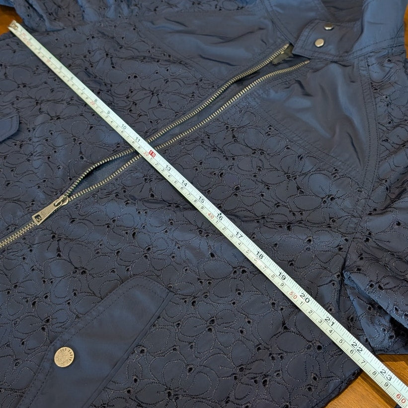 Ted Baker Larsine Coated Lace Bomber Jacket In Navy, size 3/L