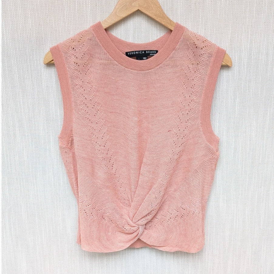 Veronica Beard Jeans Kellen Pink Knotted Linen Blend Tank Sleeveless Top, size L