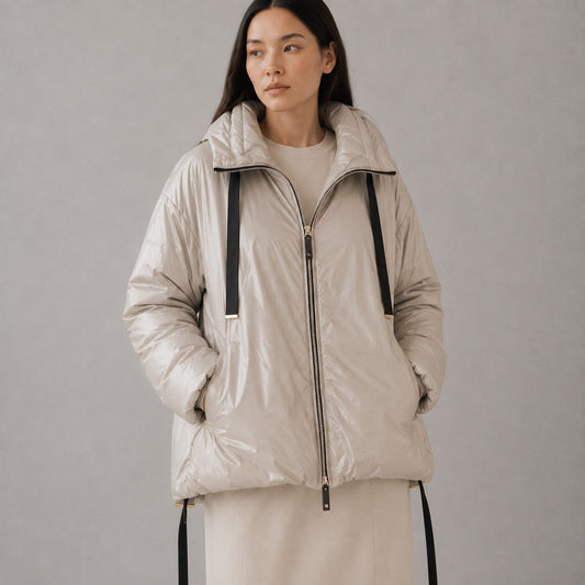 Max Mara Greenfe Oversized Down Jacket Womens 12 Ecru Cameluxe Straight Hooded