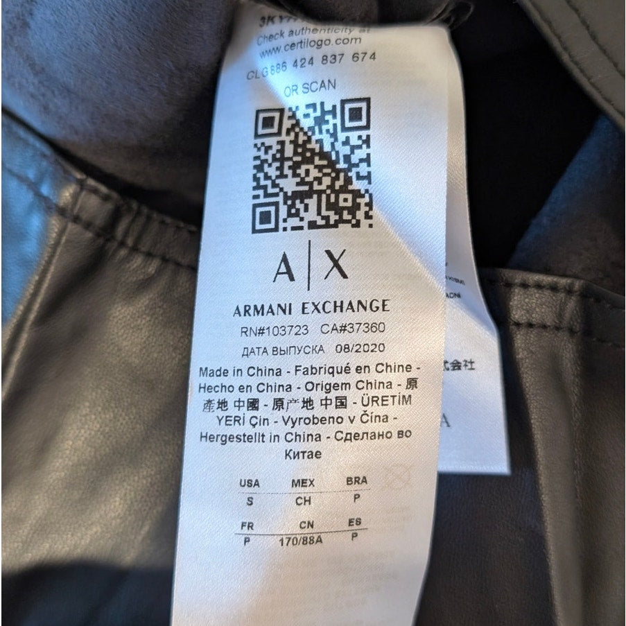 Armani Exchange Tank Top Womens S Black Faux Leather Sleeveless Zipper NWT