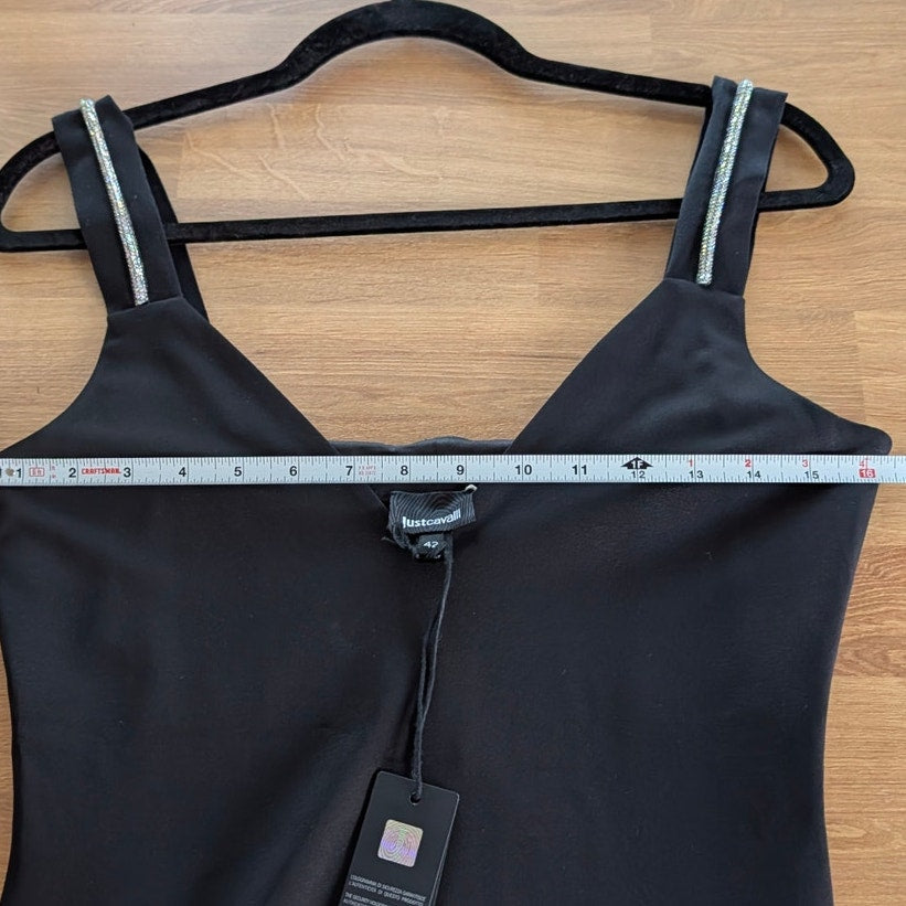 Just Cavalli Dress Womens IT42/US 6 Black Sleeveless Bodycon Slim Mini Logo NWT