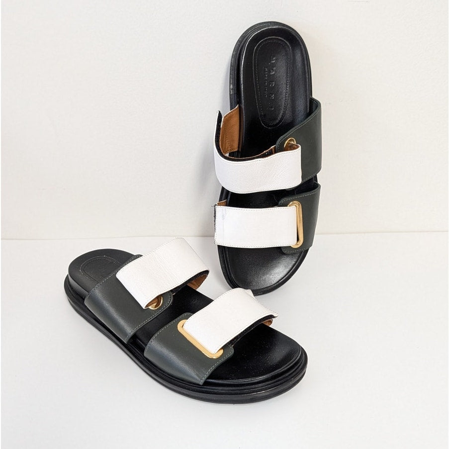Marni Fussbett Color Block Slide Sandals Women's EU40/US 9.5 Leather Slip On