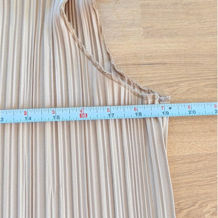 Anine Bing Rondi Pleated Top Womens L Brown Crepe Sleeveless Straight Mock Neck