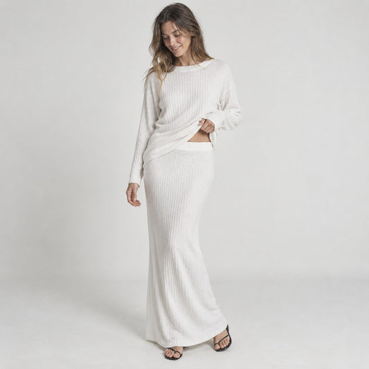 Boohoo Soft Rib Knit 2-P Set Womens M Crew Neck Jumper & Maxi Skirt Co-ord NWT