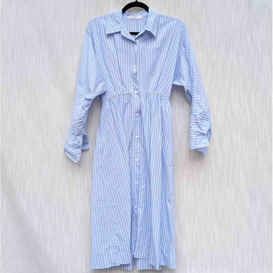 Stateside Iberus Dress Womens S Poplin Shirt Clear Sky Stripe Midi Long Sleeve