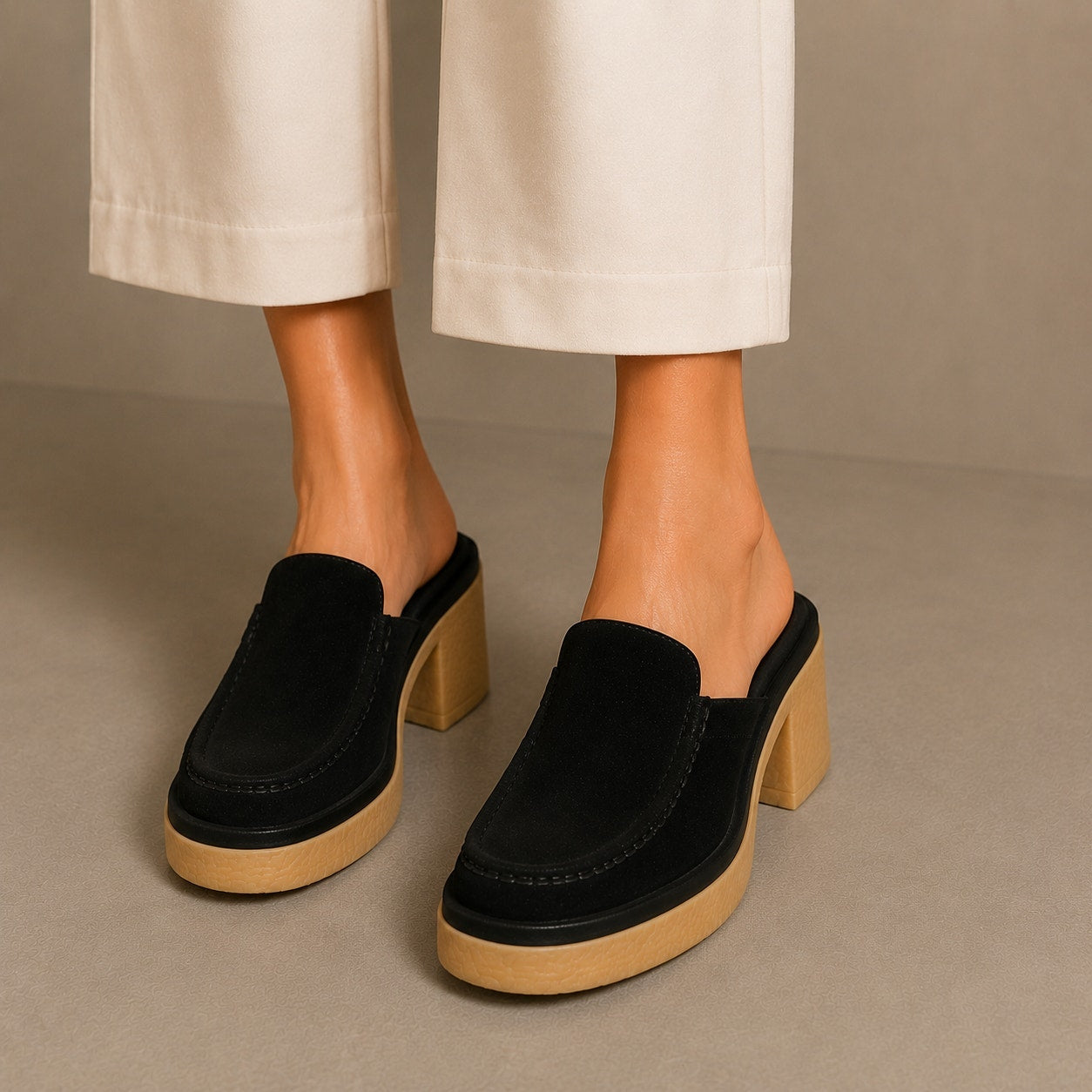 Chloé Jamie Heel Mules Womens IT 40/US9 Black Leather Suede Platform Slip On