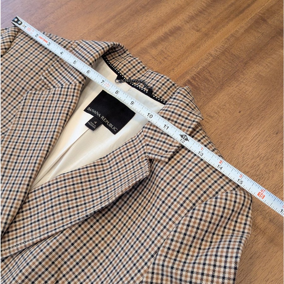 Banana Republic BR Plaid Blazer Womens 4 Brown Double-breasted Long Sleeve
