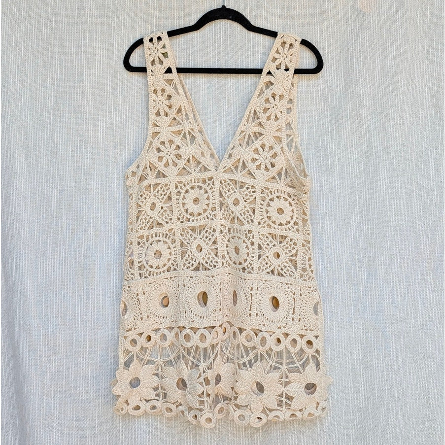 Anthropologie Celandine Crochet Deco Mini Tunic Dress Womens M/L The White Lotus