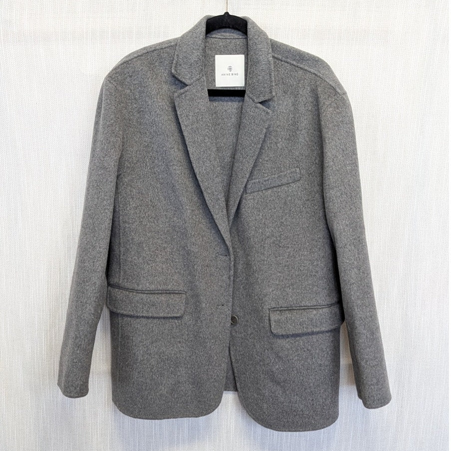 Anine Bing Quinn Blazer Womens Heather Grey Wool Cashmere Oversized Jacket XL