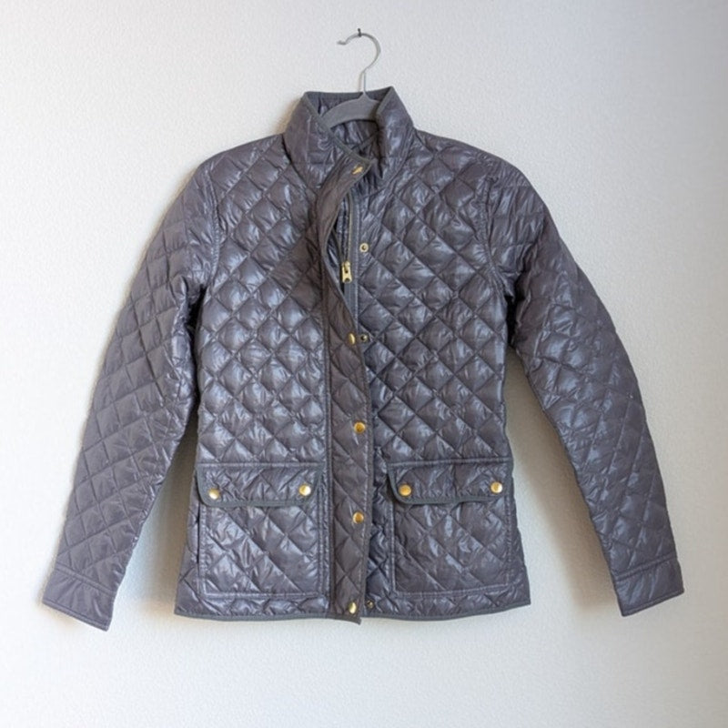 J.Crew Blue/Gray Quilted Down Filled Full Zip Puffer Lightweight Jacket, size XS