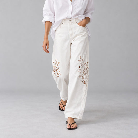 Anthropologie Pilcro Stet Cutout Cropped Ankle Wide Leg White Jeans Size 27
