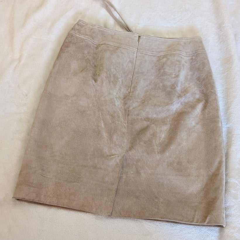 Doncaster Tan Suede Leather Tie Waist Straight Pencil Short Skirt, size 6