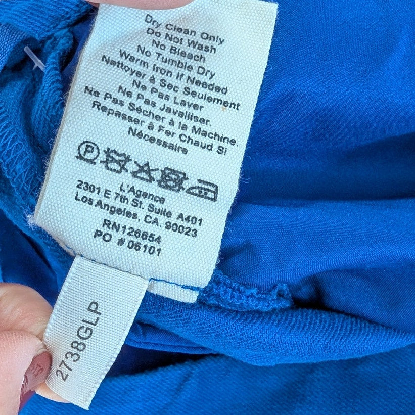 L'agence Linen Blend Mini Shorts with Elegant Drape Womens 10 Blue High Waist