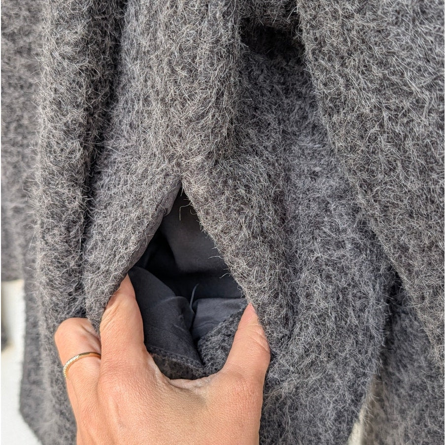 Zara Short Boucle Coat with Scarf 6318/295/922 Womens XL Dark Gray Button Front