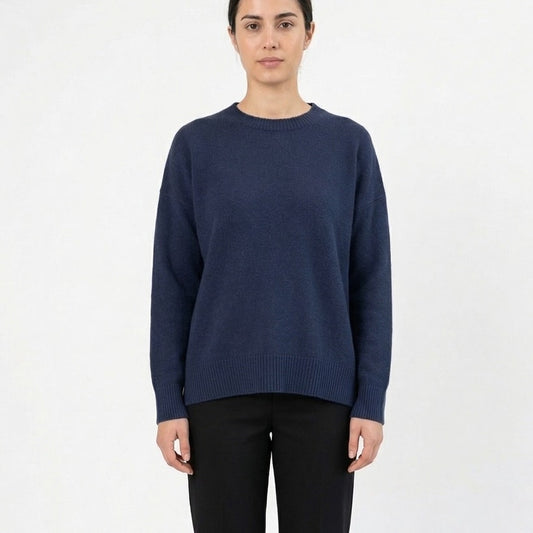 Nordstrom Wool & Cashmere Crewneck Sweater Womens M Navy Knit Long Sleeve