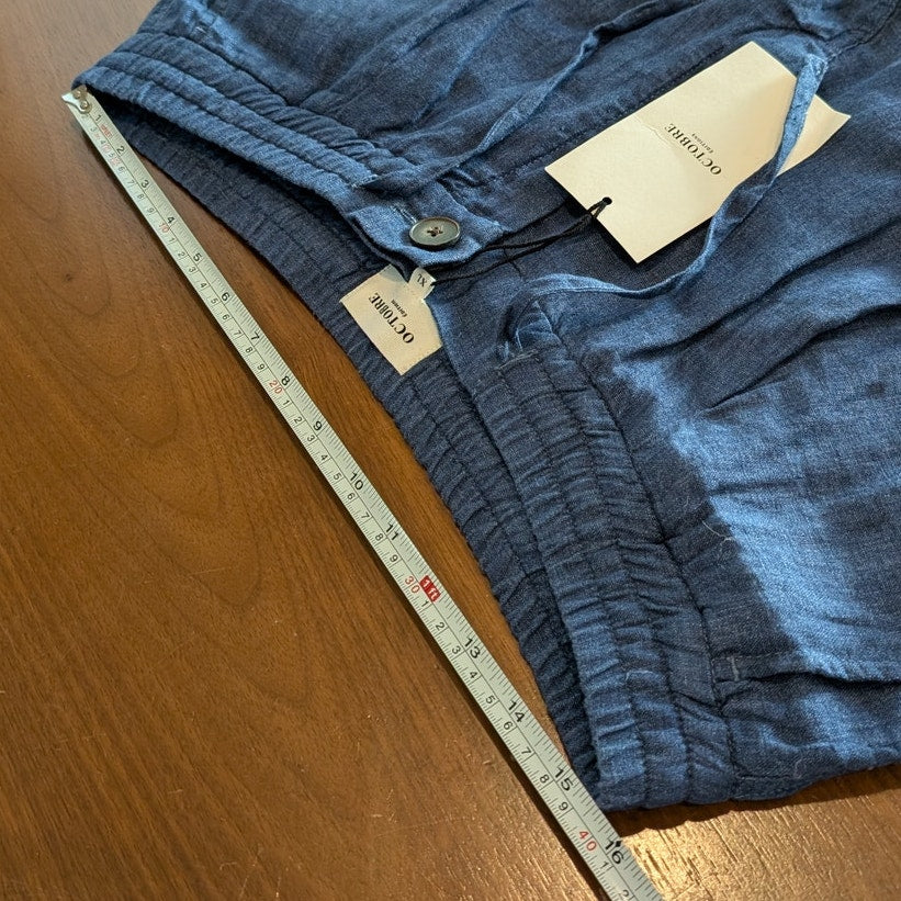 NWT Octobre Agnel Mottled Blue Chino Linen High Rise Trouser Pants, Size XL