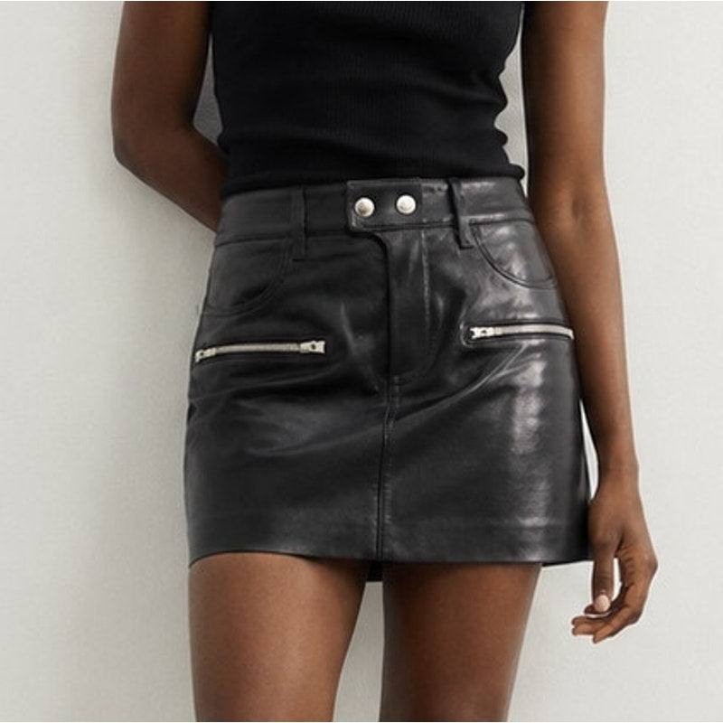 Anine Bing Steel Mini Skirt Womens S Black 100% Lamb Leather Zipper NWT