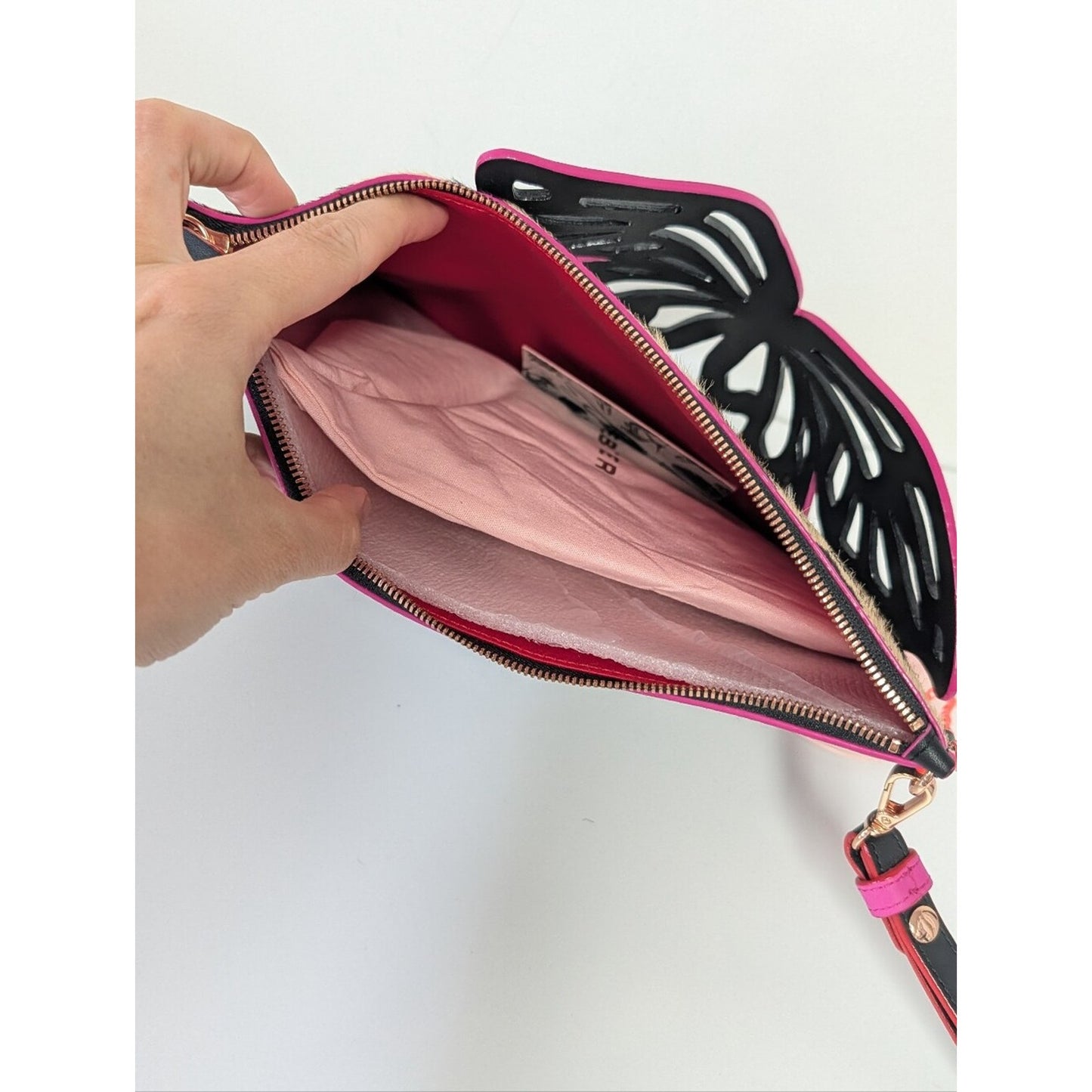 NWT Sophia Webster Flossy Leopard Fuchsia butterfly clutch