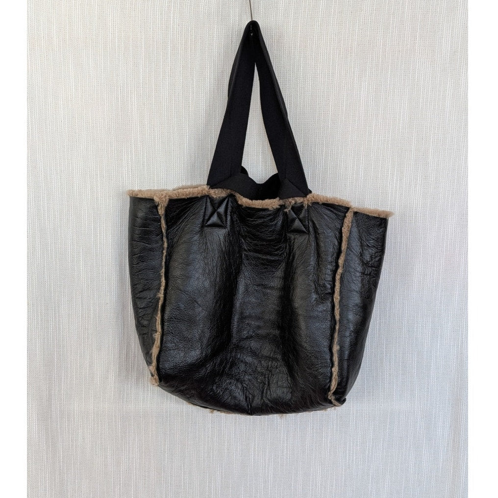 Allsaints Izzy Reversible Shearling Tote Shopper Bag Brown Leather Oversized