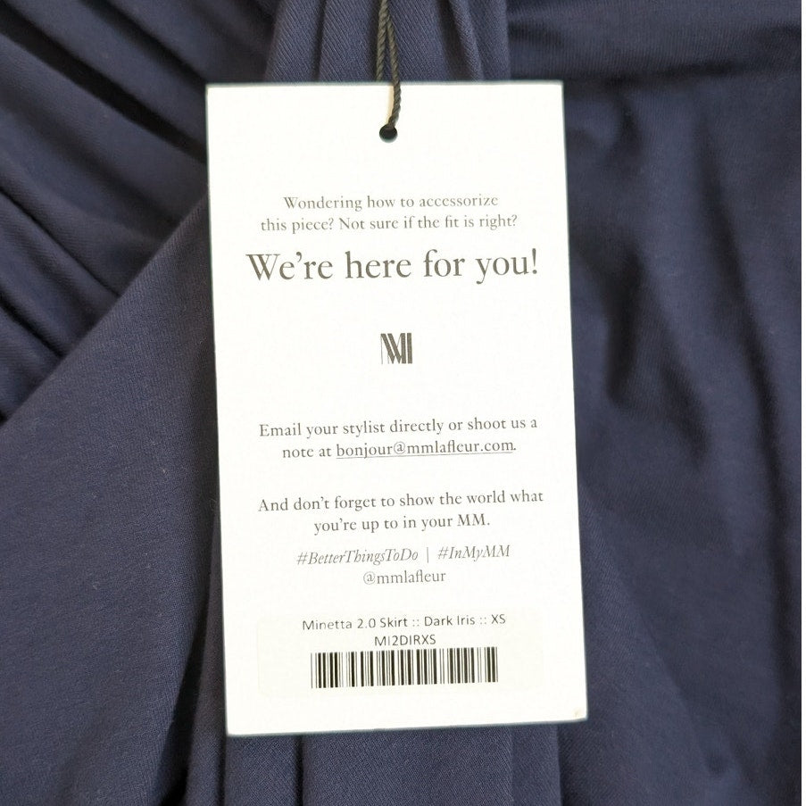 NWT MM. Lafleur The Minetta 2.0 Navy High Waist Midi Draped Skirt, size XS