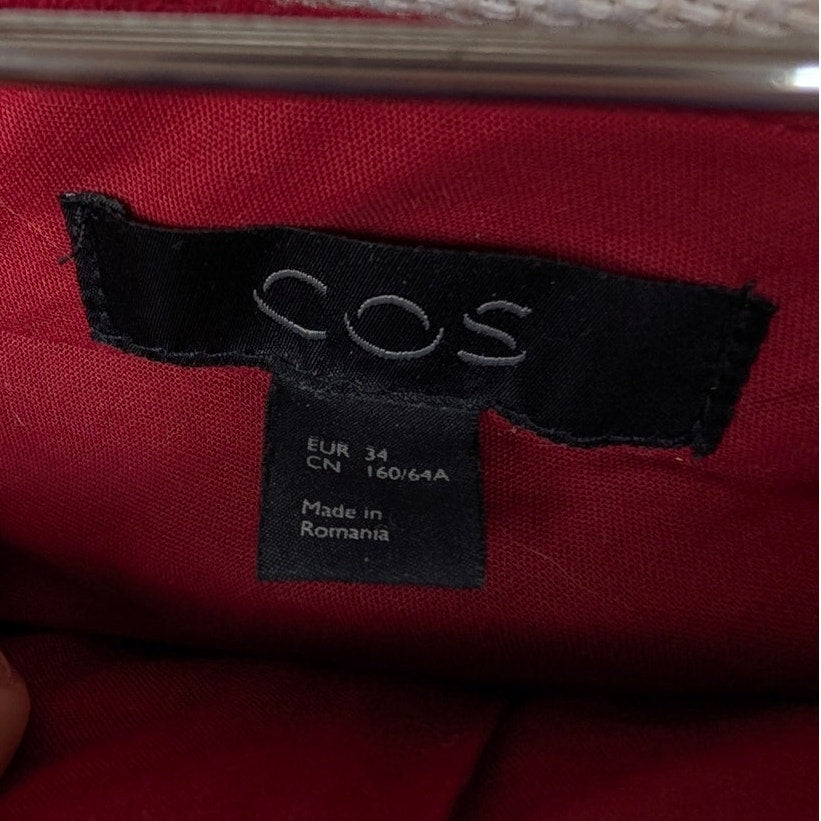 COS Red Wool Blend High Rise Straight Leg Trouser Pants, size EU34/US4
