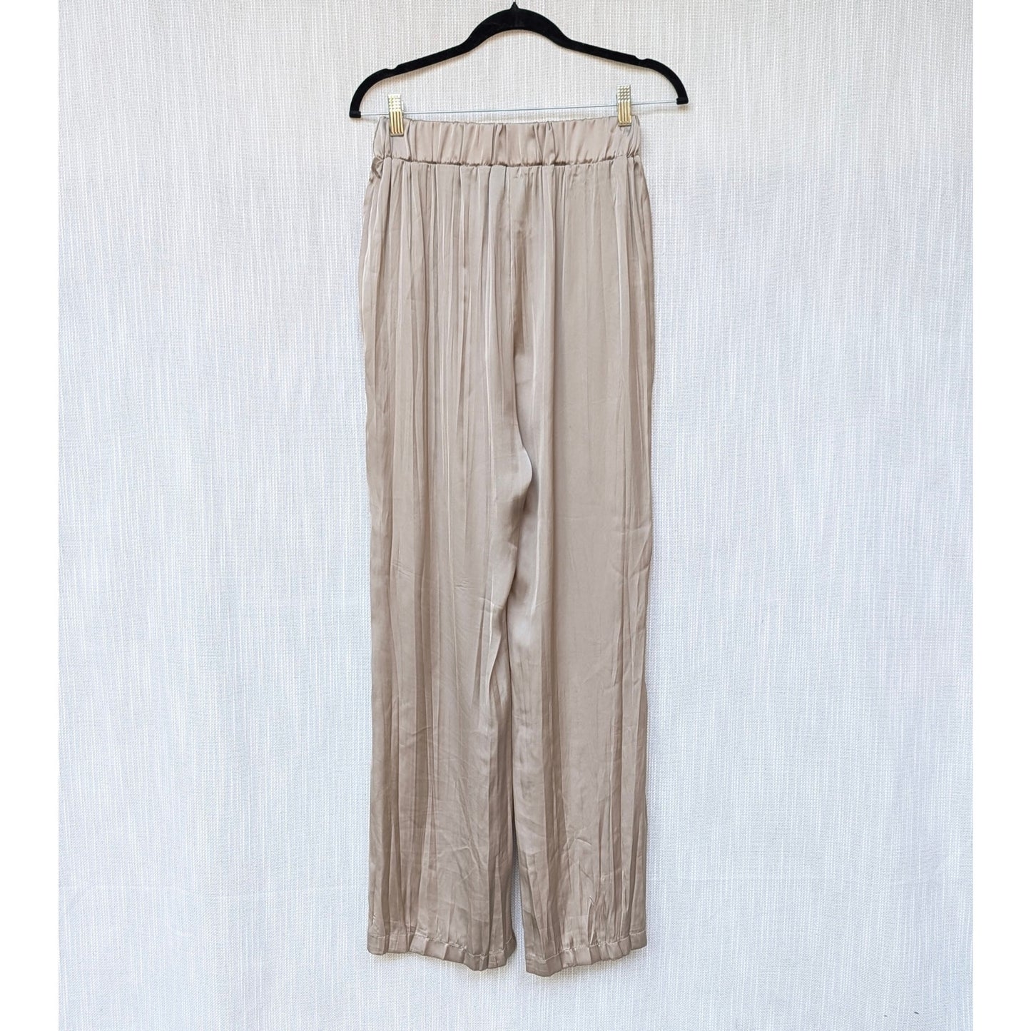 Zara Satin High-Rise Pleated Wide Leg Flowy Beige/Tan Pants, size XS