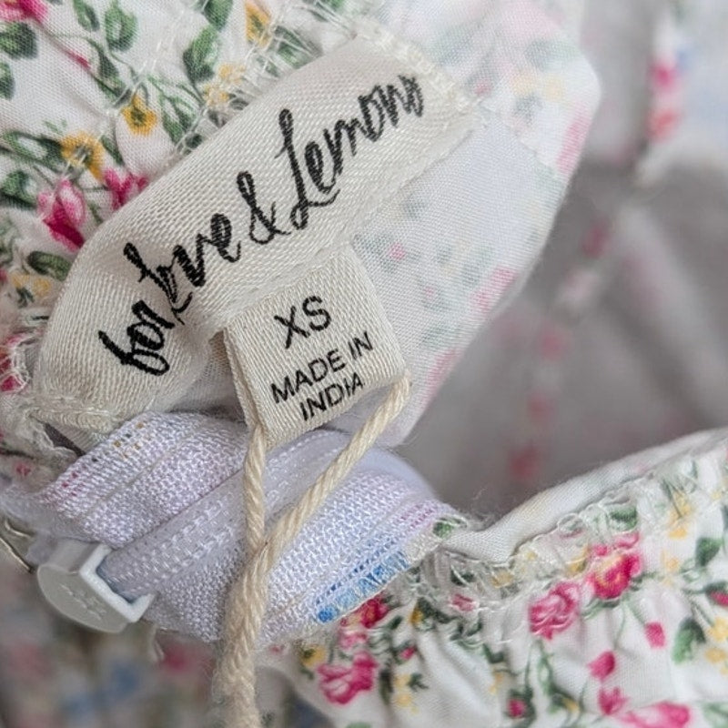 For Love & Lemons Lucca Mini Dress Womens XS Multi Floral Long Sleeve Ruffle NWT
