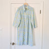 Metropolitan plaid blue/yellow long sleeve cotton blend midi shirt dress, size 1X