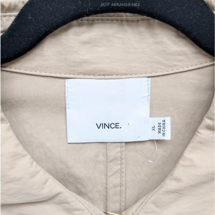 Vince Cotton Trench Coat Womens XL Beige Full Zip Self-Tie Belt Long