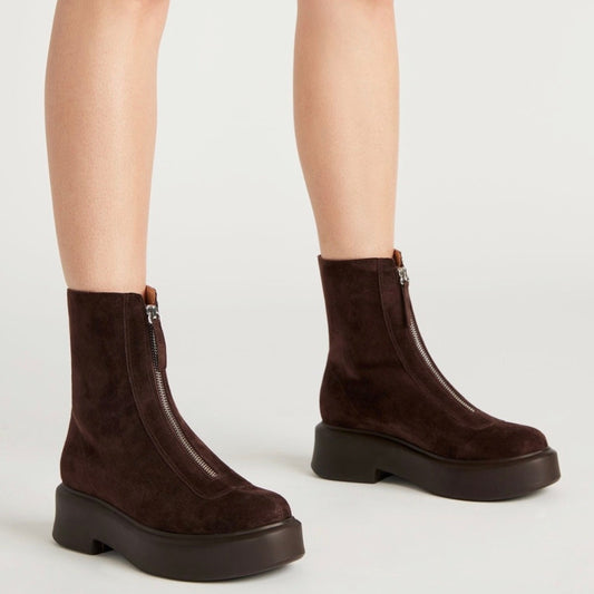 Steve Madden Jones Boots Womens 9.5M Brown Suede Leather Zip Front Ankle