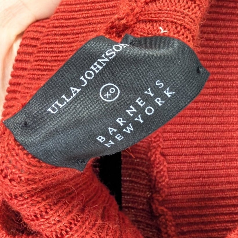 Ulla Johnson Baby Alpaca Silk Ribbed Sweater Poncho M Rust Orange/Brown