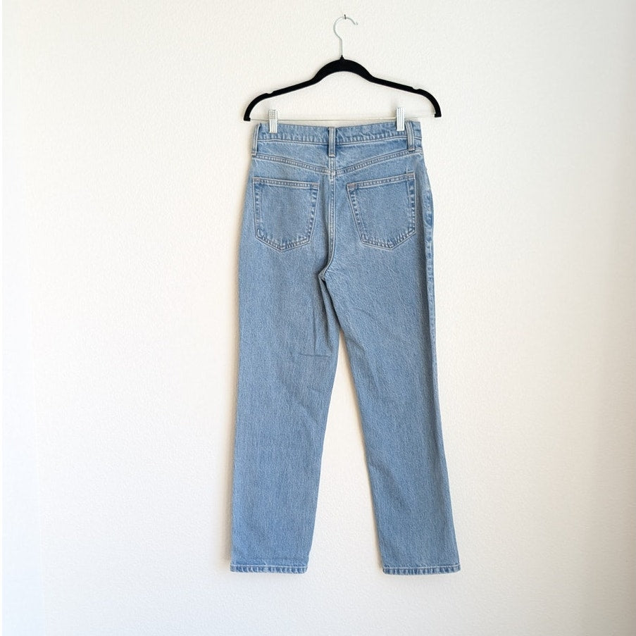 Oak + Fort Blue Denim Straight Leg Relaxed Fit Jeans in medium Stone, size 27