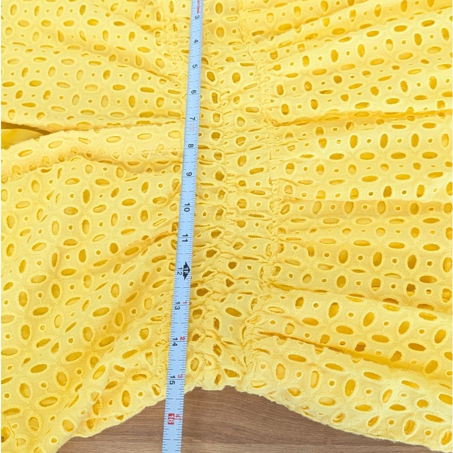 Anthropologie The Somerset Eyelet Mini Dress Womens L Yellow V-neck Short Sleeve