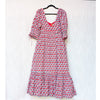 Eddy Hayley Red Floral Print Puff Sleeve Cotton Tiered Midi Dress, size L