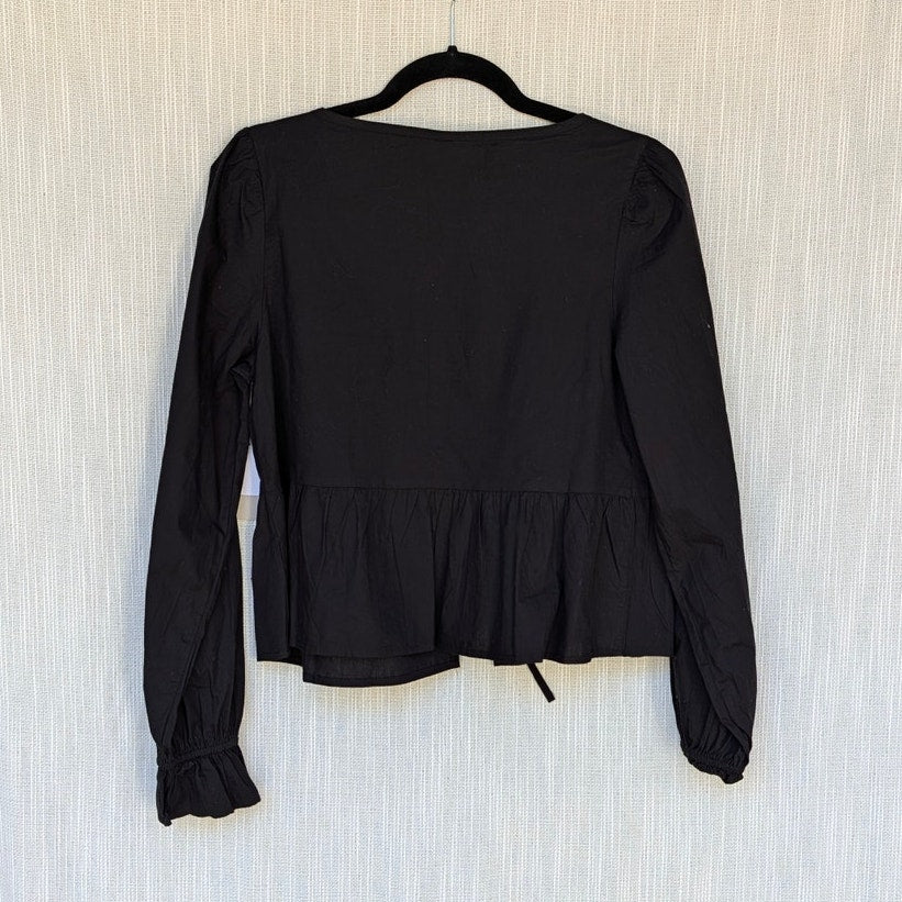 BP. Nordstrom Top Womens S Black Tie Front Scoop Neck Cotton Poplin Peplum NWT