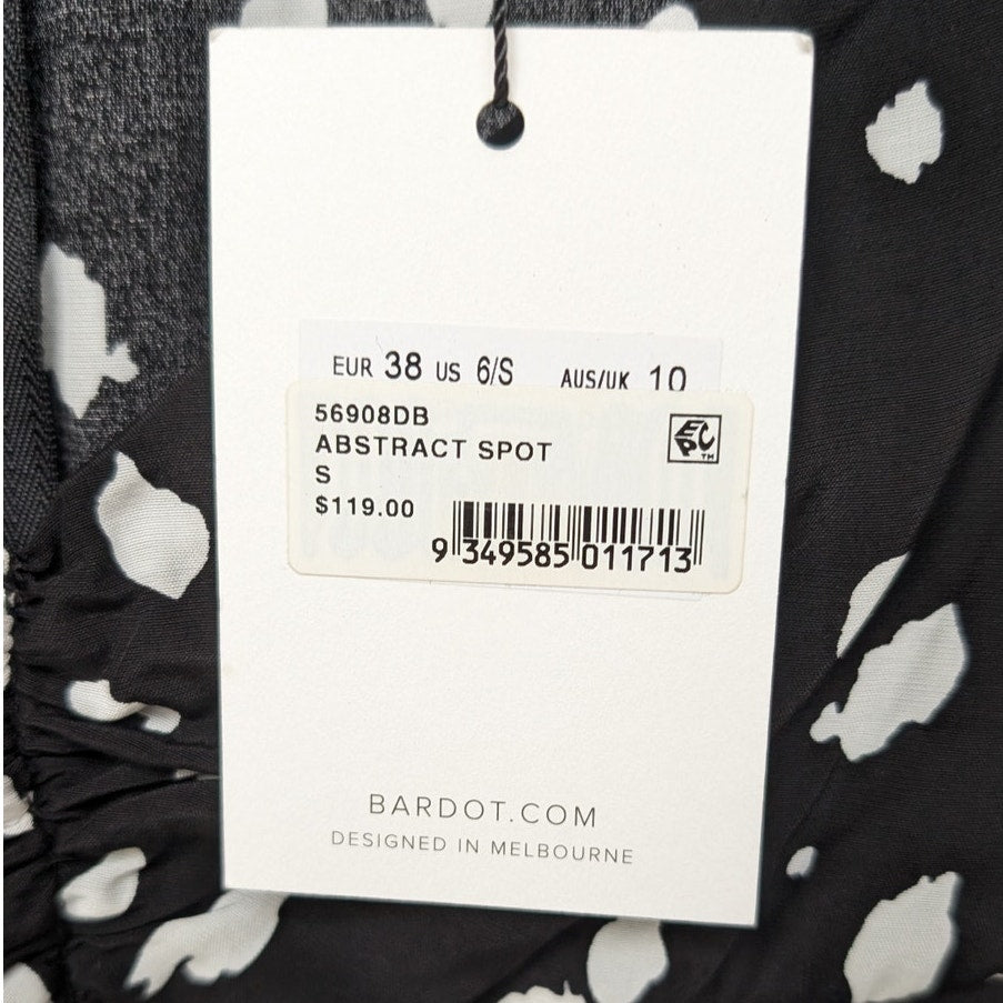 NWT Bardot Millie Black Abstract Spot Short Sleeve Midi Maxi Dress, size 6/S