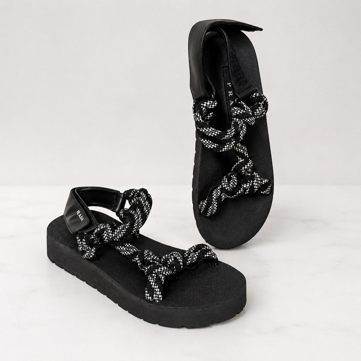 Prada Leather & Rope Donna Nastro Platform Sandals Womens EU 39.5/US 9.5 Black
