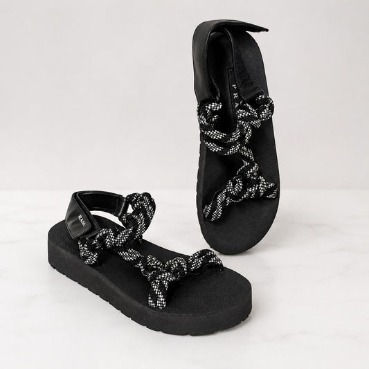 Prada Leather & Rope Donna Nastro Platform Sandals Womens EU 39.5/US 9.5 Black