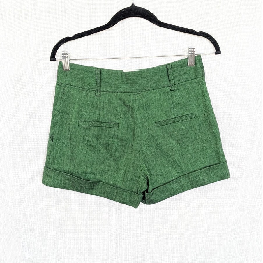 Veronica Beard Linen Cotton Blend Tailored Cuffed Short Women’s 0 Green Mid-rise