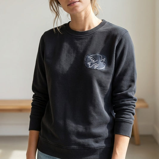 LSTR Black Peace Dove Graphic Embroidered Cotton Sweatshirt, size S