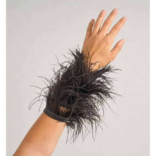 Brunello Cucinelli Gray Feather/Leather/Gunmetal Cuff Bracelet