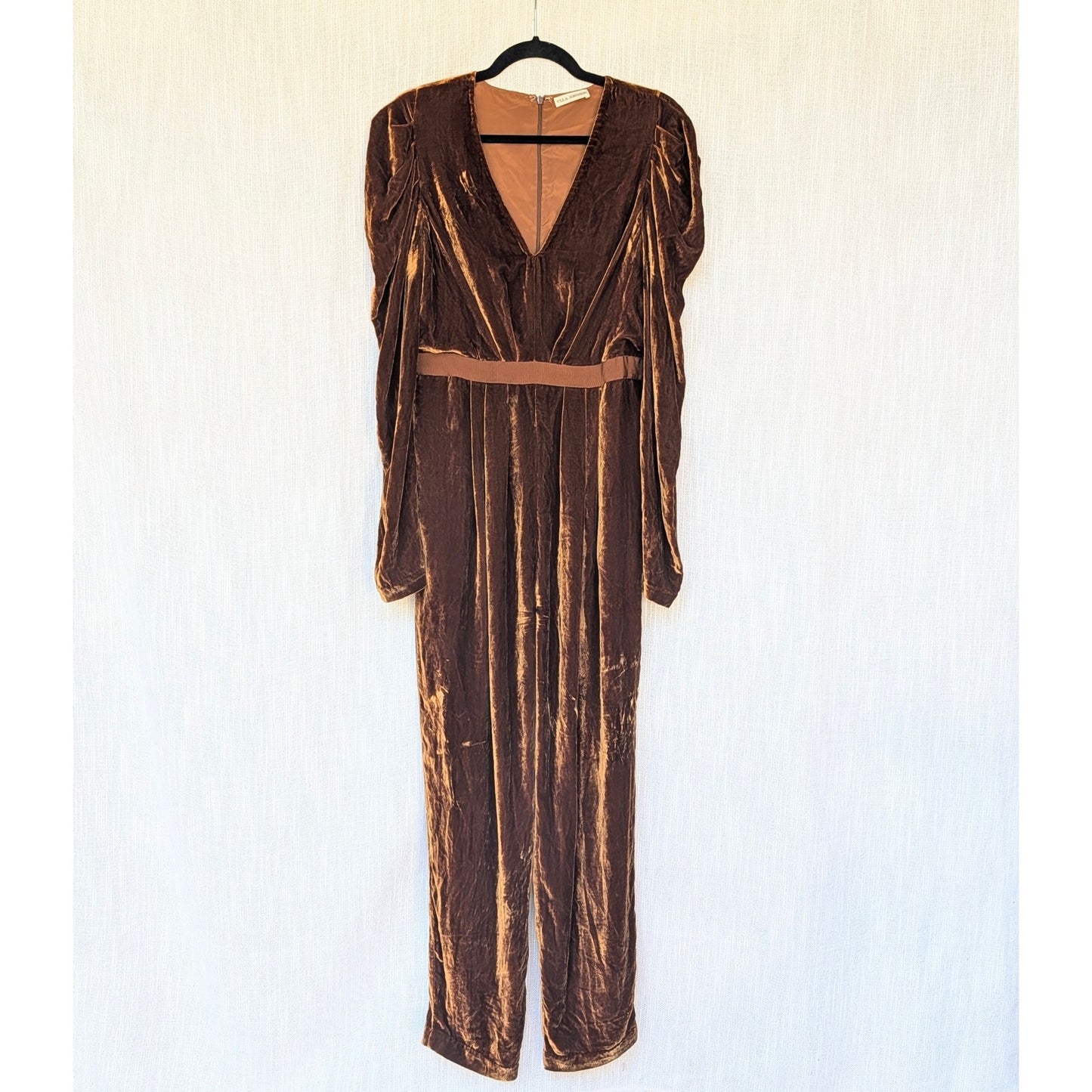 Ulla Johnson Sabine Chic Gold/Yellow Gathered Velvet One Piece Jumpsuit, size 8