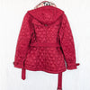 Burberry Finsbridge Red Quilted Hooded Belted Jacket Womens L Full Zip