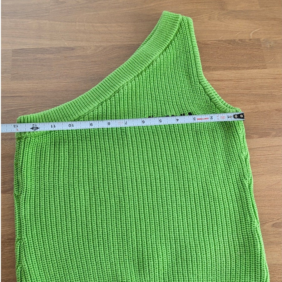 Simon Miller Zen Top Womens S Happy Green Knit Cotton One Shoulder Cropped Logo