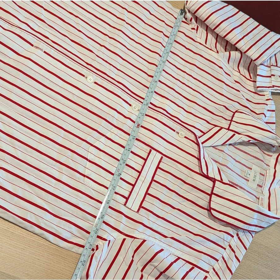 J.Crew Pajama Set in Cotton Poplin Womens M Ivory/Red Stripe Shirt & Pants NWOT