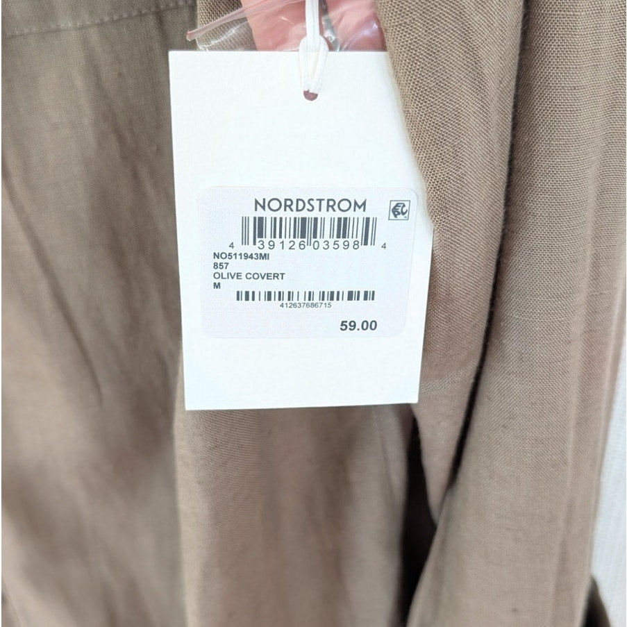Nordstrom Oversized Cover-Up Shirt Dress Womens M Olive Covert Long Sleeve NWT
