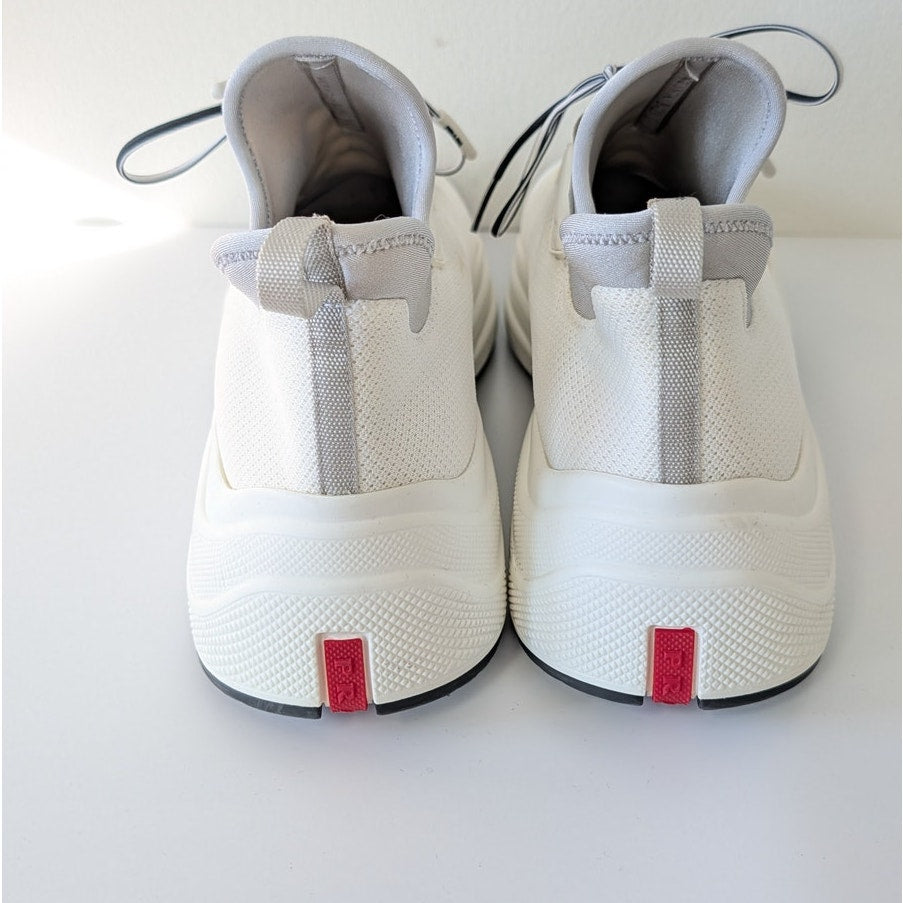 Prada Bicolor Slip On Lace Sneakers Womens EU39.5/US 9.5 White Neoprene Logo