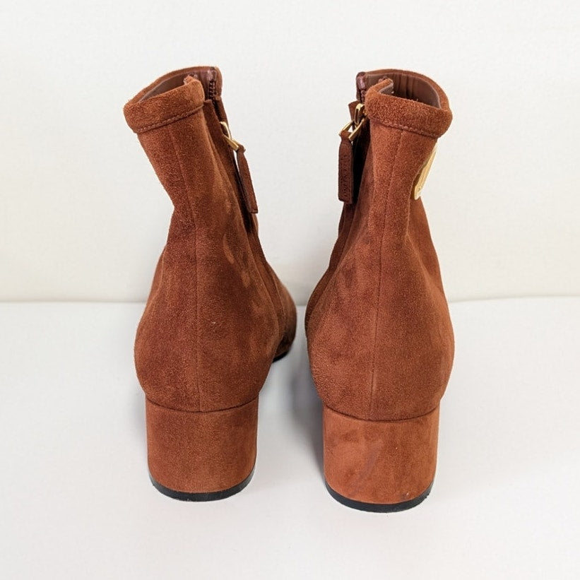 Valentino Garavani VLogo Cognac Suede Ankle Boots Womens EU 40/US 10 Low Heel