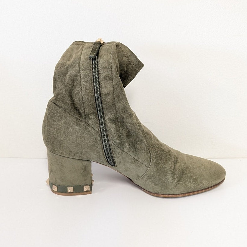 Valentino Garavani Rockstud Bootie Womens EU40/US 10 Green Khaki Suede Ankle